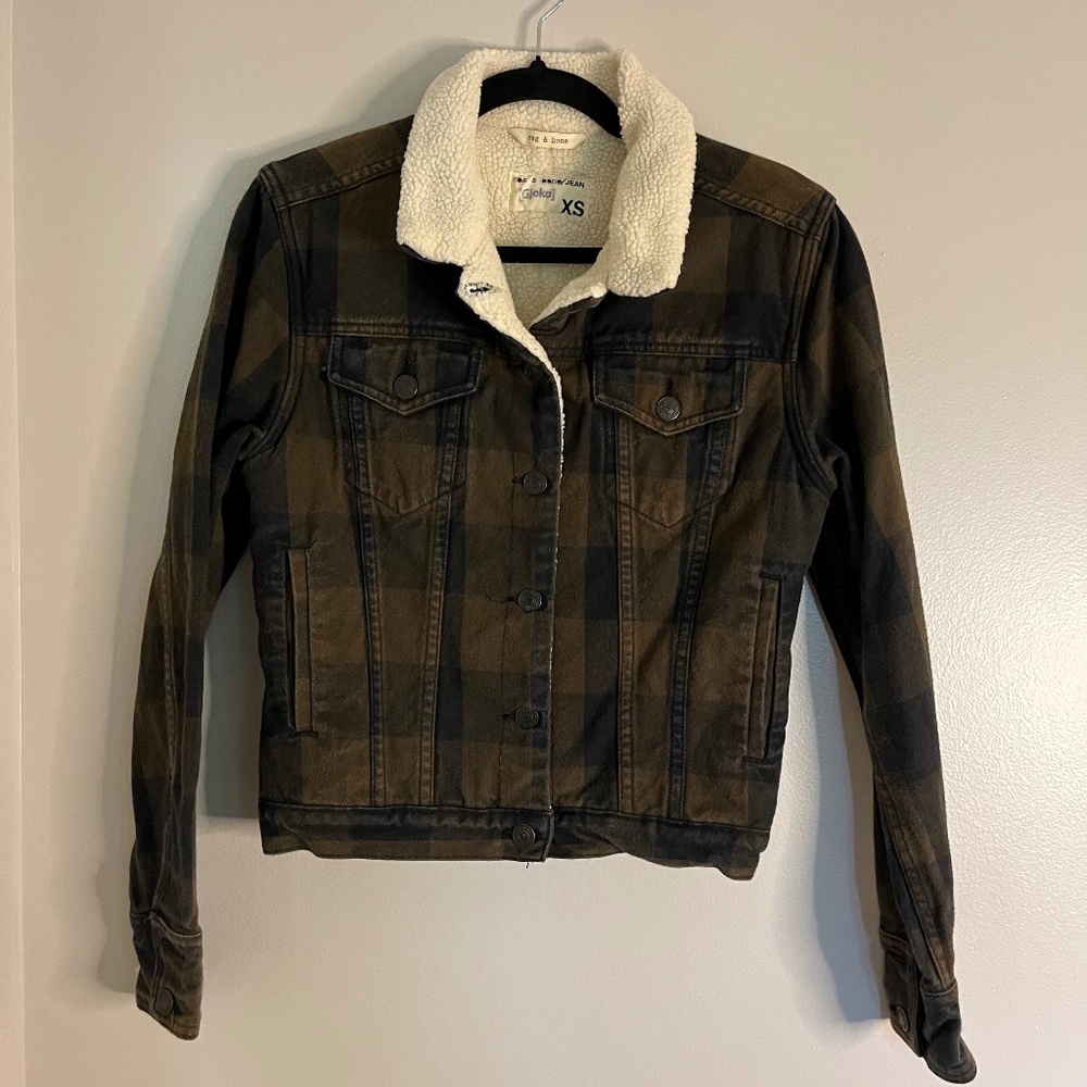 Rag & Bone Army Plaid Fleece-Lined Jacket Size XS